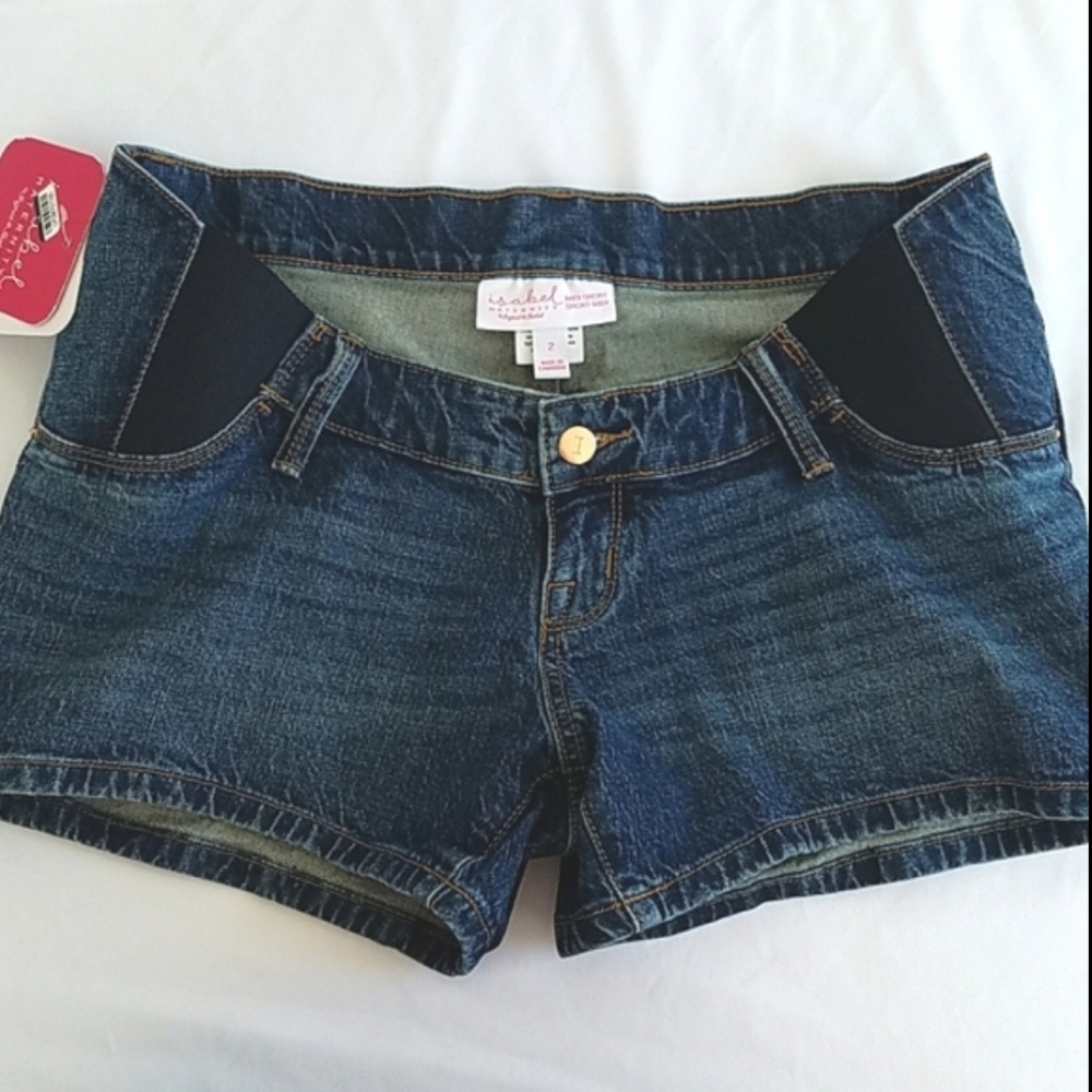 Isabel Maternity Midi Side Panel Maternity Denim Shorts Blue Size 2/26